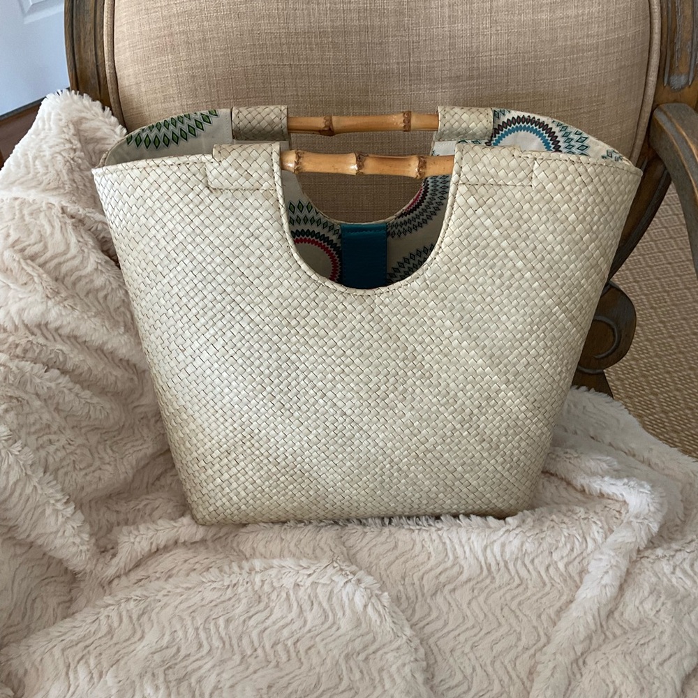 Chic Vintage Woven Tote with Bamboo Handles